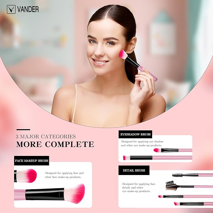 Makeup Brushes, VANDER 32pcs Makeup Brush Set Professional Soft Synthetic Foundation powder concealer blending Make up Brushes, eye shadow blush face brush set, Pink（Cosmetic bag not included）
