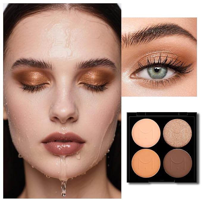 Erinde Quads Matte Eye Shadow Powder Makeup Palette, Nude Neutral Brown Matte Shimmer Eyeshadow, Long Wearing Waterproof Everyday Eye Makeup, sombras de ojos, with Built-In Mirror, 01