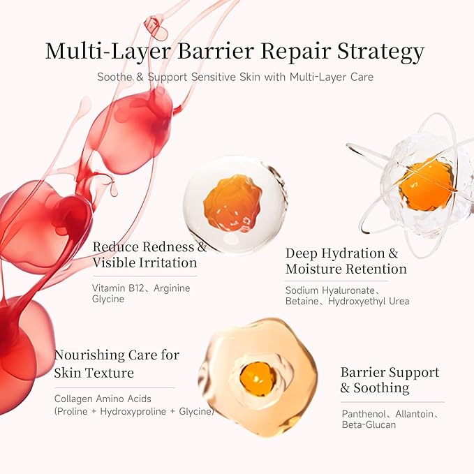 Vitamin B Amino Acid Barrier Support Face Serum - Preservative-Free Ampoule with B12, Hyaluronic Acid and Glutathione for All Skin, Especially Sensitive, Dry and Fragile Skin (1.5ml)30 Vials