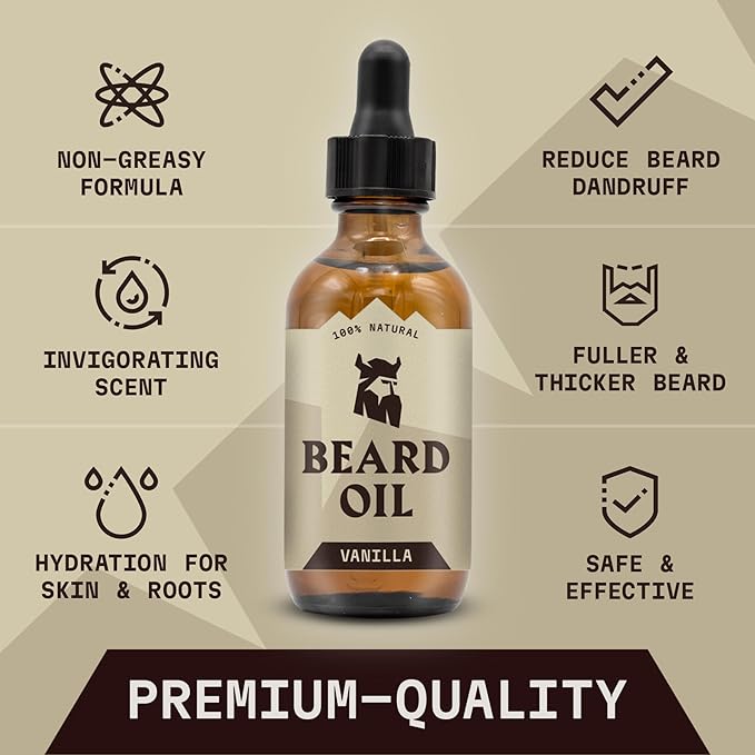 Striking Viking Vanilla Beard Oil for Men - Naturally Derived Conditioner with Argan & Jojoba Oils for Softening, Moisturizing and Growth (2 Oz)