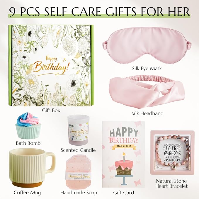 Birthday Gifts for Women, Spa Gift Baskets Set for Women Mom Friend Sister Wife Daughter Girlfriend Coworker, Self Care Bath Spa Body Relaxing Gift Box Unique Happy Birthday Gifts for Female(Pink)