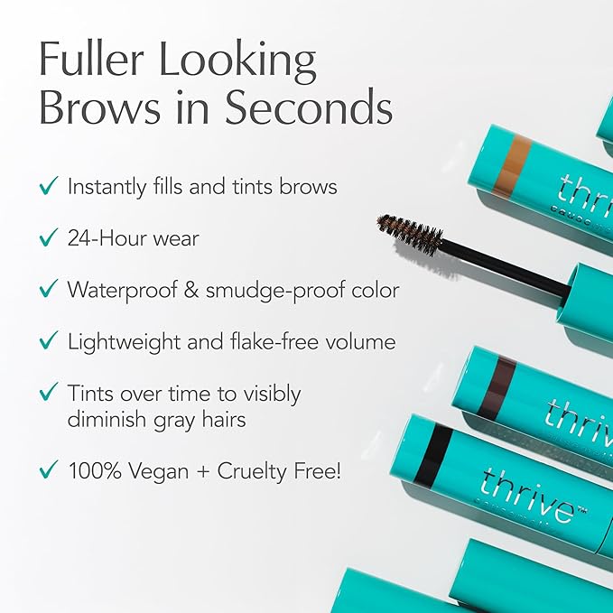 Thrive Causemetics Instant Brow Fix Semi-Permanent Eyebrow Gel, Waterproof Tinted Eye Brow Gel with Vitamin B5, Smudge-Proof, Long Lasting Definition, Vegan & Cruelty Free, Audrey (Medium Brown)