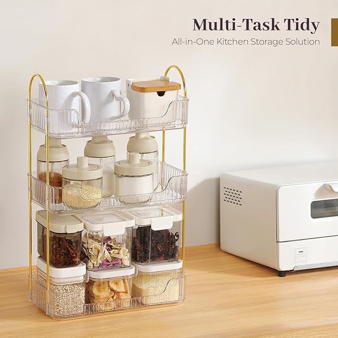 Aveniee Bathroom Counter Organizer, 3 Tier Perfume Skin Care Countertop Storage Shelf, Vanity Makeup Tray for Cosmetic Skincare Lotion,Clear