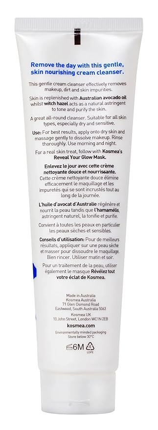 Kosmea Purifying Cream Cleanser – Hydrating Face Wash for Dry, Sensitive or Normal Skin – Rosehip and Avocado Oil with Vitamins A, B, D – Non-Drying Daily Cleanser – 5.07 fl oz