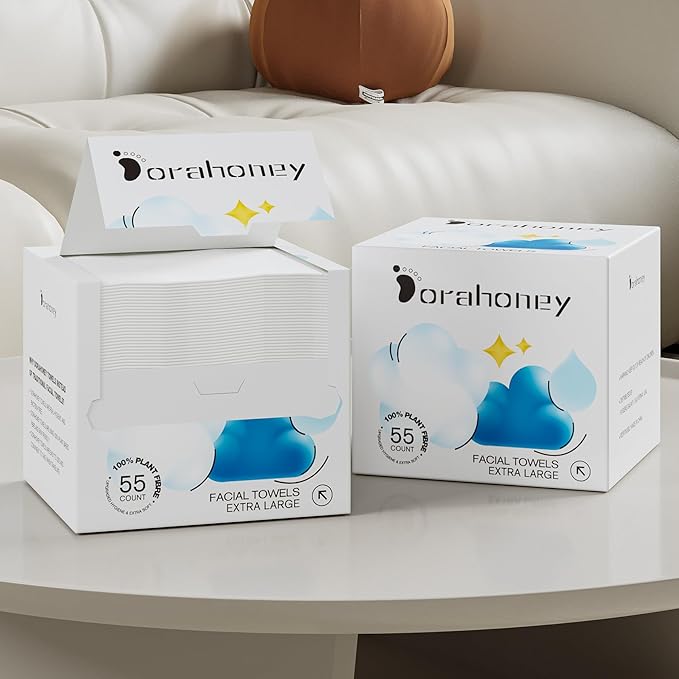 Disposable Face Towels, 12"×12" Extra Large Face Towelettes, Ultra Soft Facial Towels for Sensitive Skin, Makeup Remover Dry Wipes, 110 Count (2 Packs of 55)