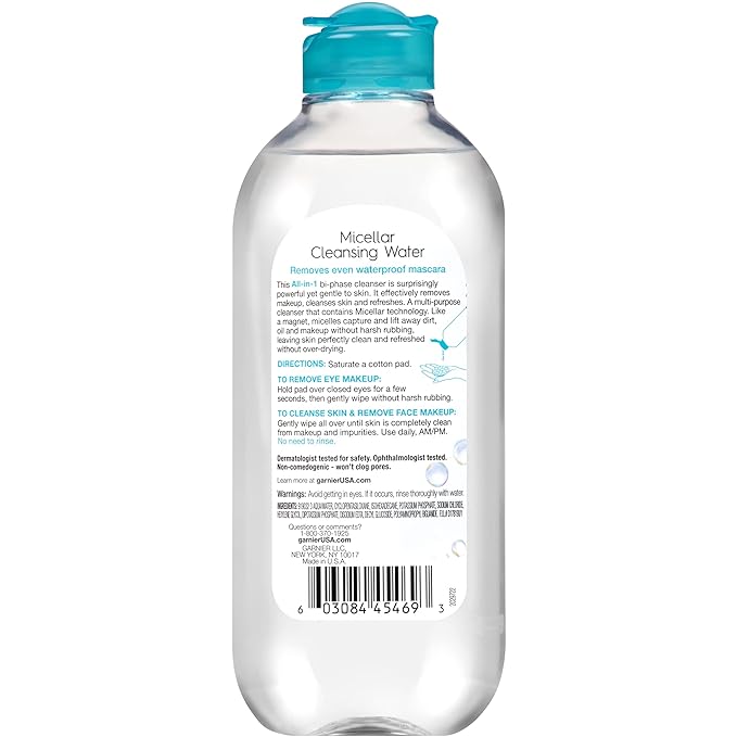 Garnier Micellar Water For Waterproof Makeup, Hydrating Facial Cleanser & Makeup Remover, Suitable for Sensitive Skin, Vegan, Cruelty Free, 13.5 Fl Oz (400mL), 1 Count
