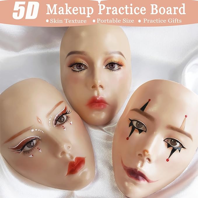Makeup Practice Face Board, Silicone Makeup Mannequin Head for Facial Practice, Doll Head Makeup Kit for Girls, 5D Face Makeup Set, Doll Repainting Practice Makeup