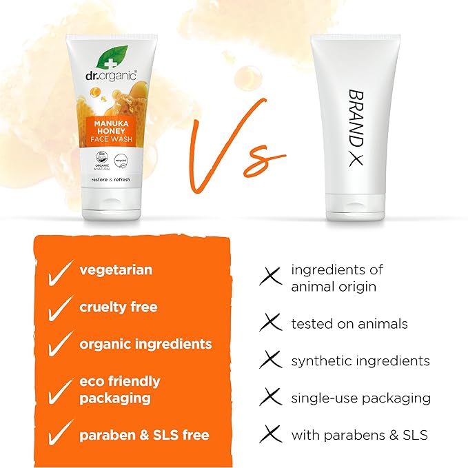 Dr. Organic Manuka Honey Face Wash | Gentle, Soothing, Cleansing, For Dry and Sensitive Skin, Certified Organic, Paraben & SLS-Free, Natural, 150 mL / 5 fl oz