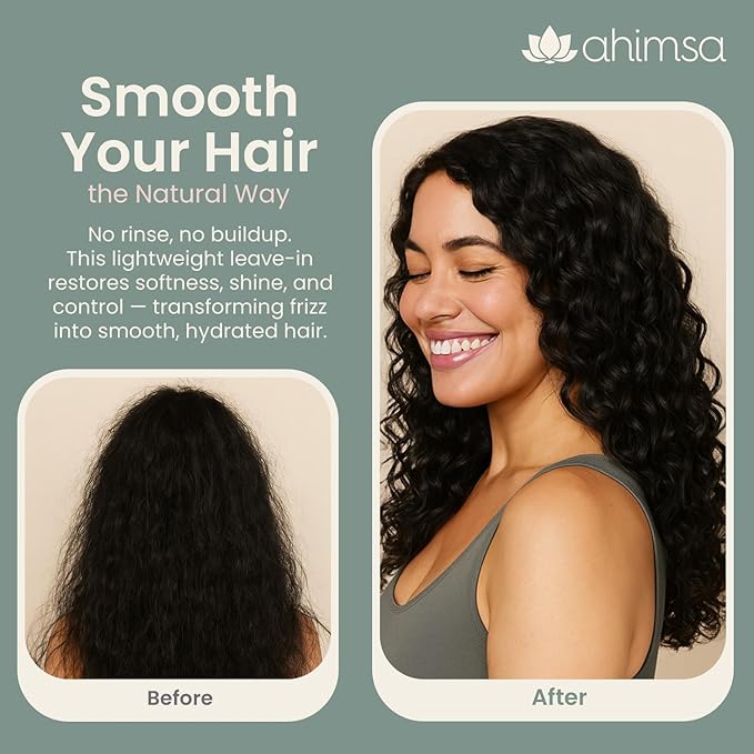 Ahimsa Leave-In Hydrating Conditioner for Dry Hair, Moisturizing Conditioner for Damaged Hair, Wavy, Curly or Color-Treated, Organic Anti-Frizz Moisturizing Conditioners with Coconut Oil Formula