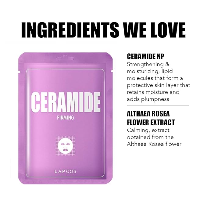 LAPCOS Ceramide Sheet Mask, Daily Moisturizing Face Mask, Hydrates & Plumps Skin, Korean Beauty Favorite 5-Pack