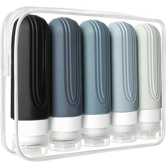 Travel Bottles for Toiletries, 5 Pack TSA Approved Travel Size Containers, 3oz Leak Proof Refillable Travel Accessories for Shampoo Conditioner, BPA Free Travel Bottles with Toiletry Bag