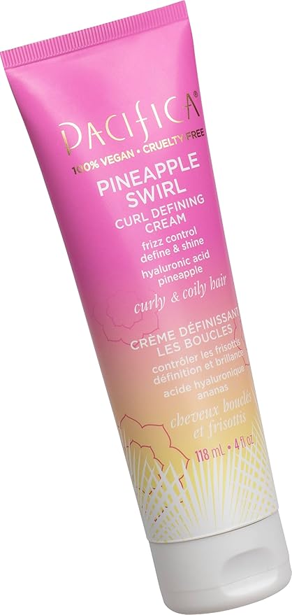 Pacifica Pineapple Swirl Curl Defining Cream – Curl Cream for Curly Hair, Curly Hair Products with Coconut Oil and Hyaluronic Acid, Styling for Bouncy Waves Without Crunch - 4 Oz