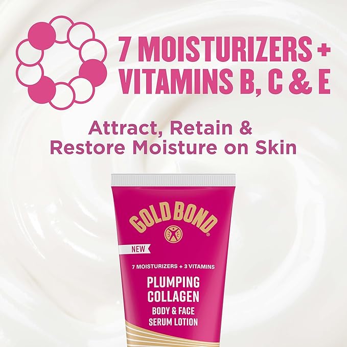 Gold Bond Plumping Collagen Body and Face Serum Lotion, Lightweight Hydrating Moisturizer with Collagen Peptide Complex, Jojoba and Grapeseed Oils to Visibly Plump Skin, Cherry Blossom Scent, 8 oz