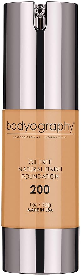 BODYOGRAPHY - NATURAL FINISH Foundation (Med/Dark#200): Oil-Free Anti-Aging Salon Natural Finish w/ Vitamin E, C, Antioxidants | Vegan, Gluten-Free, Paraben-Free