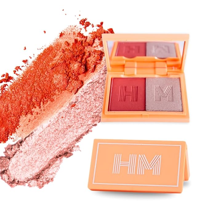 Mini Blush + Brighten Highlighter Duo, Lightweight Blendable Shimmer Blush, High Pigmented Makeup Powder Palettes, Cruelty Free - BoSS Babe