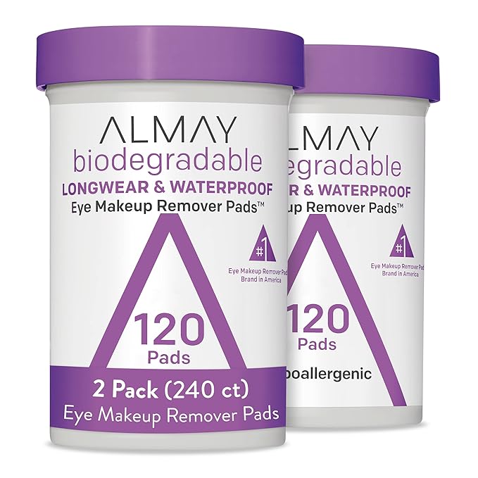Almay Biodegradable Makeup Remover Pads, Longwear & Waterproof, Hypoallergenic, Fragrance-Free, Dermatologist & Ophthalmologist Tested, 2 pack