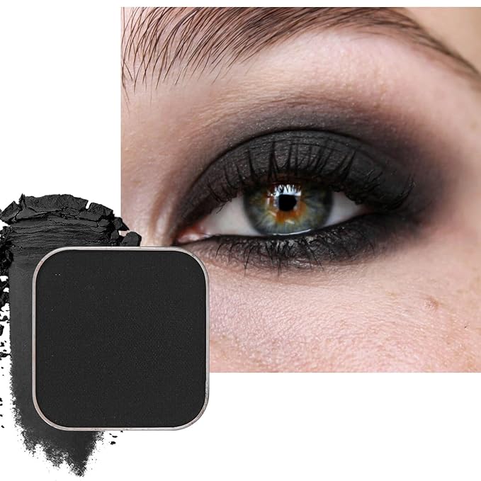 Magnetic Single Matte Eyeshadow with Metal Pan, Eyeliner Powder for Cat Eye Smoky Makeup, Eyeshadow Refill, Black Pan, for DIY Empty Magnetic Palette (Midnight Noir)
