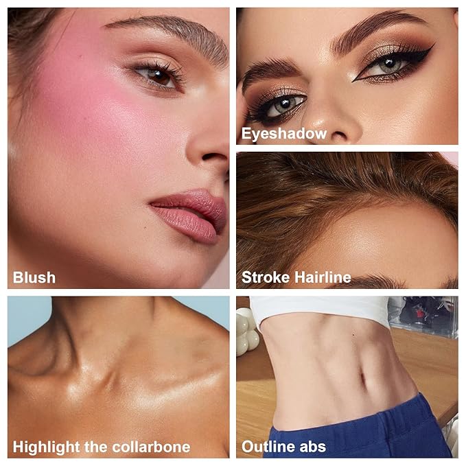 6 Colors Cream Contour Stick Makeup Kit, Shades with Highlighter Stick, Blush Stick and Bronzer Stick for Sculpt the Cheeks, Double-End Bronzer Stick, Waterproof,Dewy & Matte Finish (SET A)