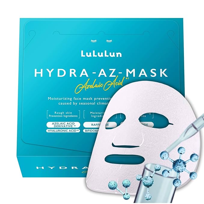 Lululun 28EA Hydrating Face Mask for Acne-Prone Skin & Sensitive Skin, Natural Face Mask for Women & Men with Azelaic Acid & Bifida Ferment, Daily Facial Mask Sheet & Sheet Mask from Japan, Hydra-AZ