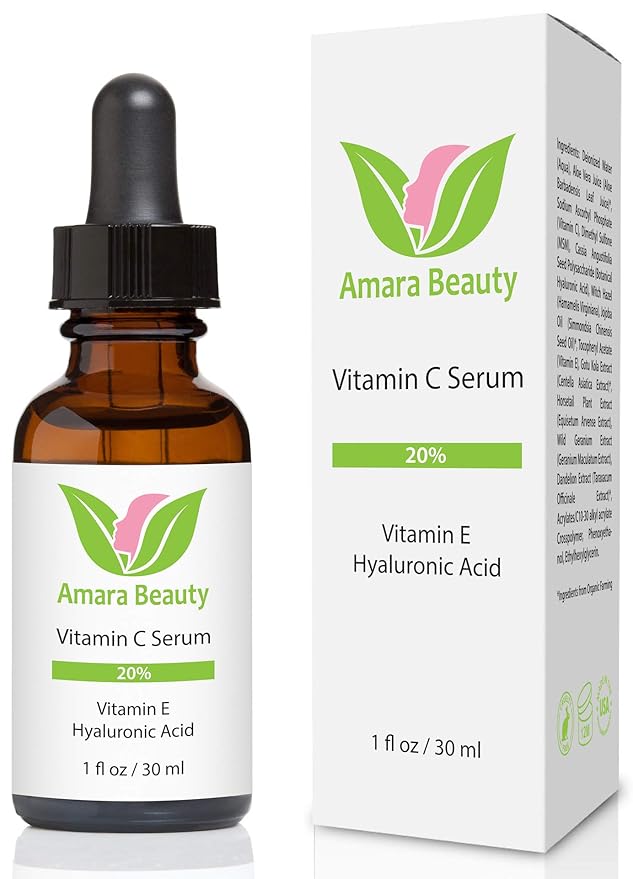 Vitamin C Serum for Face 20% with Hyaluronic Acid & Vitamin E, 1 fl. oz. (Pack of 2)