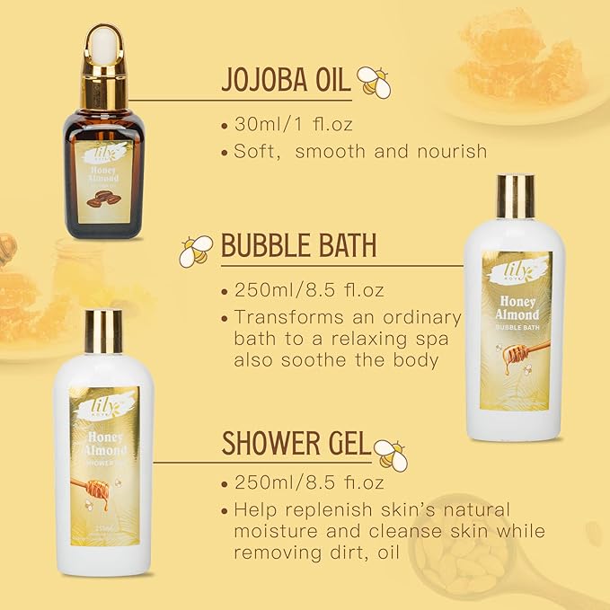 Mothers Day Gifts for Mom - 7-Piece Honey Almond Spa Gift Set for Women, Bath & Body Gift Set, Bath Collection with Bath Bomb & More | Christmas, Birthday Gifts for Her, All Occasion Holiday Present