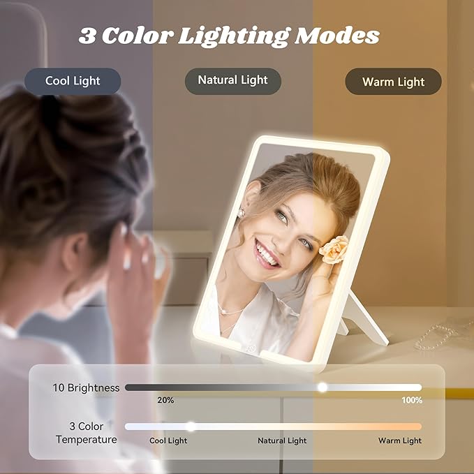 JUSRON Travel Makeup Bag With LED Mirror, Cosmetic Train Case with Light up Mirror, Portable Makeup Artist Organizer Bag with Adjustable Dividers, Makeup Brush Holder Storage (Black, Medium)