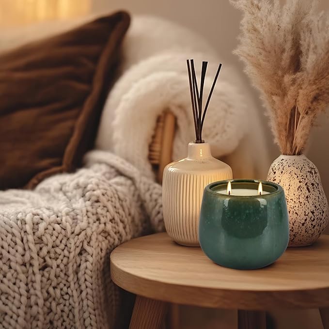 1 Pack Soy Wax Green Ceramic 2-Wick Outdoor Citronella Candles– Long Burning Scented Candle for Home Decor, Relaxation, Gifts & All Occasions