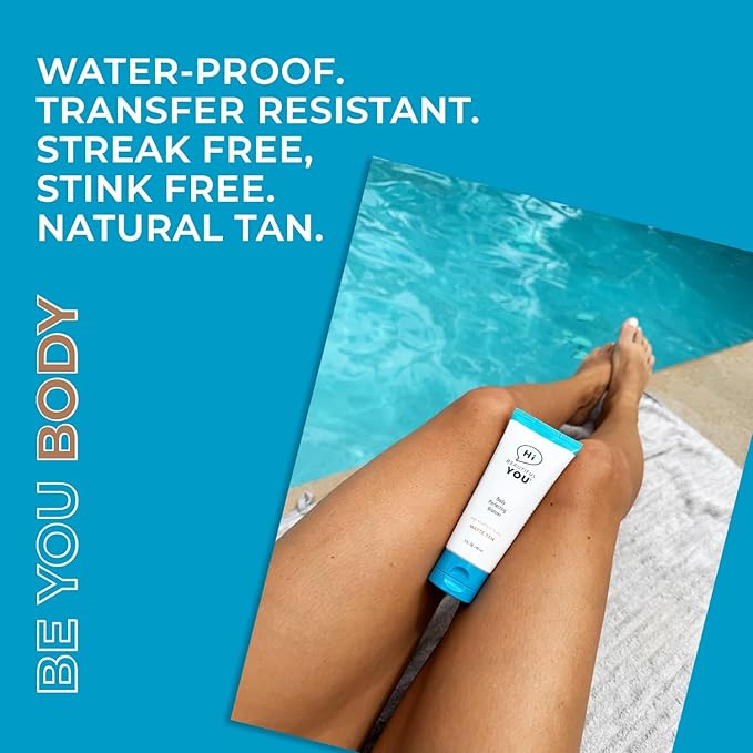 BE YOU BODY | Body Leg Perfecting Bronzer | Instant Healthy Waterproof Wash Off Radiant, Sun Free Natural Looking Transfer & Sweat Resistant Glowing Tan | No Orange Skin, No Stink, No Streak.