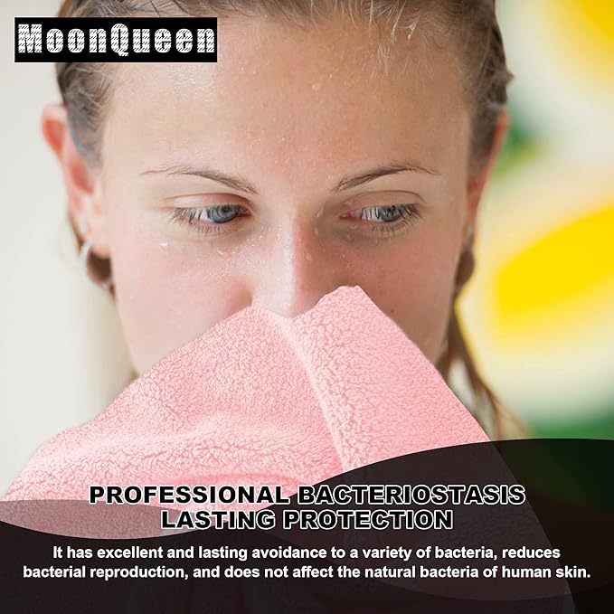 MOONQUEEN Microfiber Facial Cloths Fast Drying Washcloth 12 Pack - Premium Soft Makeup Remover Cloths - Pink