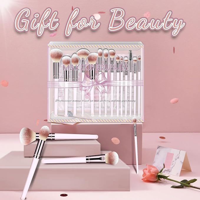 Makeup Brush Set, Premium Synthetic 14 Pcs Makeup Brushes, Travel Makeup Brush Set for Foundation, Concealer, Blush and Eyeshadow Brush(Pink)