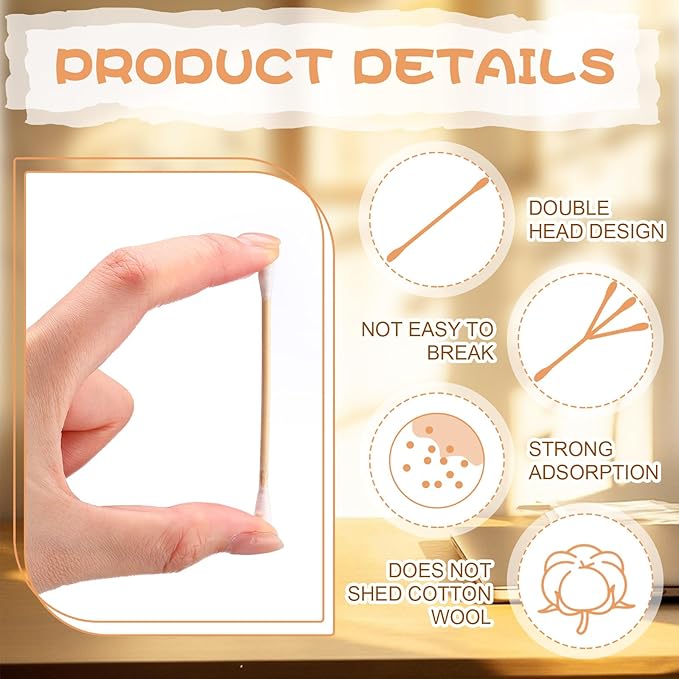 Dunzy 20000 Pcs Bamboo Cotton Swabs Bulk 2.76 Inch Double Round Cotton Swabs with Wooden Sticks Travel Size for Ears Makeup Daily Cleaning Pet Care Arts Crafts