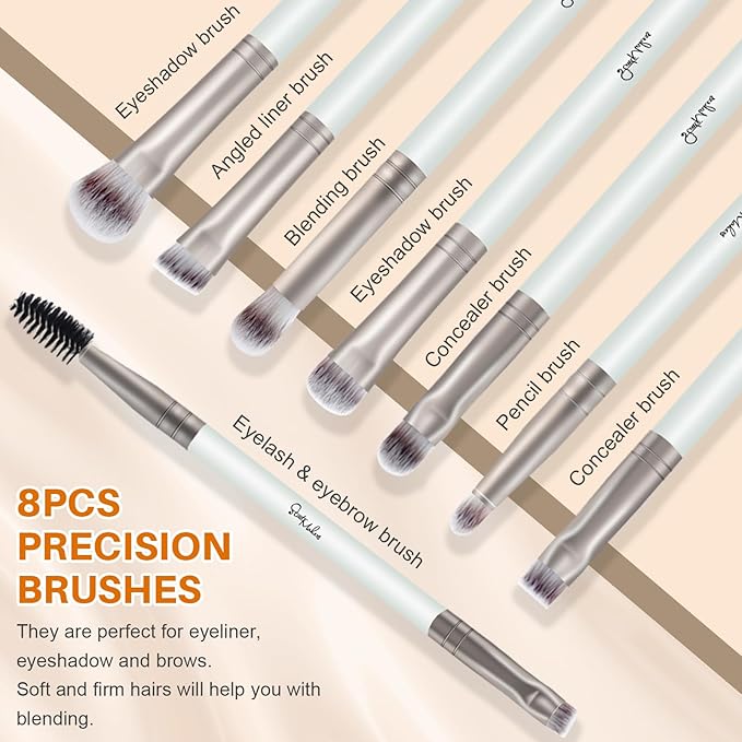 START MAKERS 15PCS Professional Makeup Brushes Set, Premium Synthetic Foundation Powder Concealer Eyeshadow Blush Kabuki Brushes Kit, MakeUp Brushes with 2 Makeup Sponges, Dual-Sided Mirror