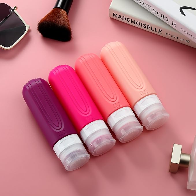 Travel Bottles for Toiletries, Tsa Approved 3oz Travel Size Containers BPA Free Leak Proof Refillable Liquid Silicone Squeezable Travel Accessories for Shampoo Conditioner Lotion (4 Pack)