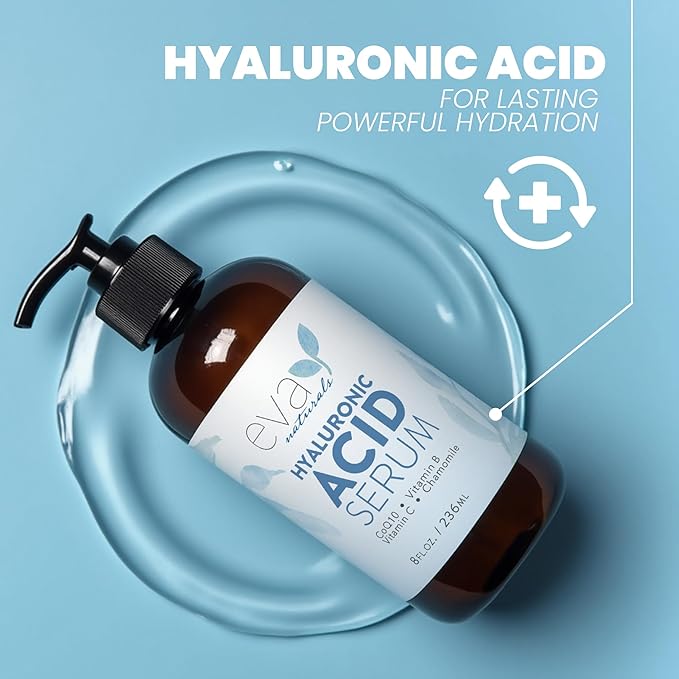 Eva Naturals Anti-Aging Hyaluronic Acid Serum For Face - Professional & Potent Hydrating Anti-Wrinkle Formula For Fine Line & Uneven Skin Tone - Contains Vitamin C, B, & E, Paraben Free (8 Oz)