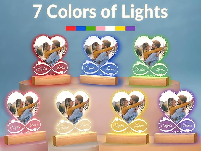 Custom Picture Frames with Photo, Personalized Photo Frame with Night Light, Customized Picture Frame, Christmas Anniversary Birthday Gifts for Women Men Her Him Girlfriend Boyfriend Couple