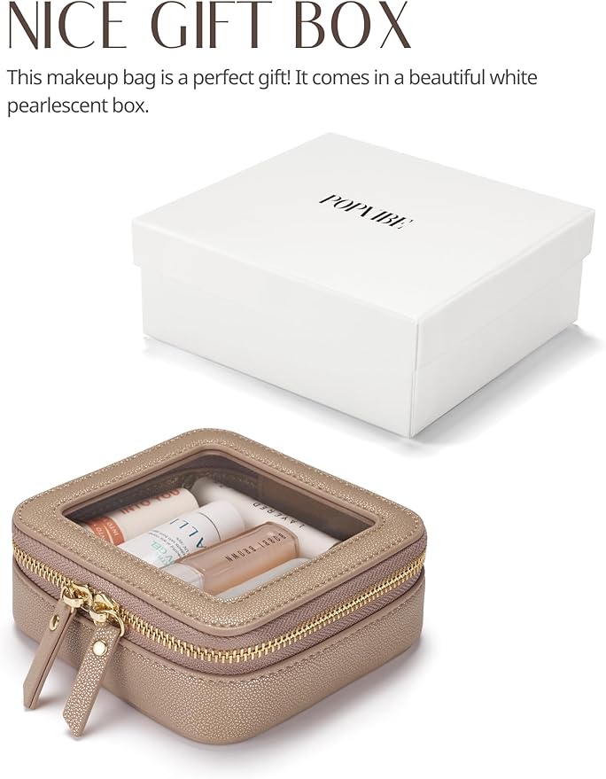 Popvibe Clear Makeup Bag Travel Cosmetic Case Transparent Toiletry Bag with Zipper, Portable Make Up Organizer Traveling Compact Car Bag for Essentials