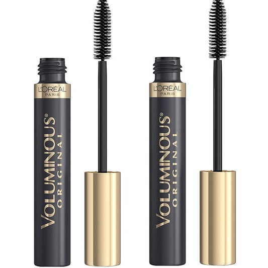 L’Oreal Paris Original Voluminous Mascara, Building Mascara Volume and Length Formula, Washable, Blackest Black, 0.28 Fl Oz., 2 Count