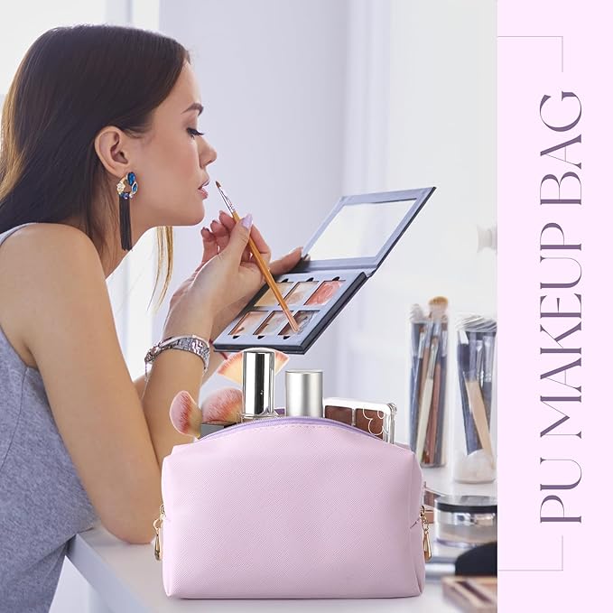 Kigeli 15 Pcs Aesthetic Makeup Bags PU Leather Cosmetic Pouches Waterproof Plain Toiletry Bags Makeup Pouches Bulk for Women Party Gift Travel Storage Organizer(Purple Series)