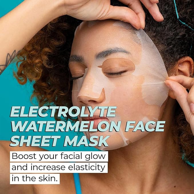 Vitamasques Electrolyte Watermelon Face Sheet Mask, 7 Pack, Boosts Skin Elasticity, Hydrating, Moisturizing, Plant-Based, Vegan-friendly
