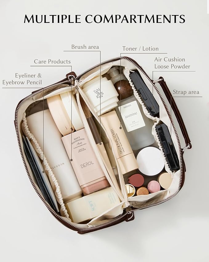 EACHY Travel Makeup Bag,Large Capacity Cosmetic Bags for Women,Waterproof Portable Pouch Open Flat Toiletry Bag Pattern Makeup Bag