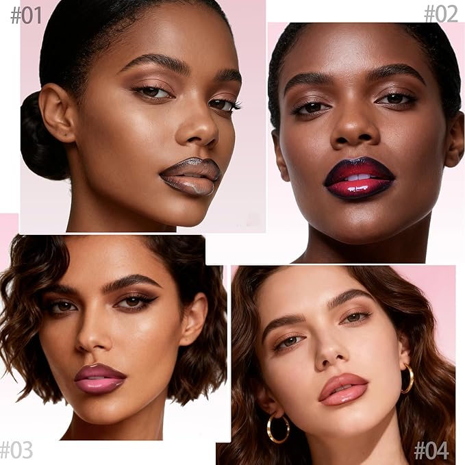 2-in-1 Dual-Ended Lip Liner Lipstick & Gloss Set, Lip Combo with Mirror Effect, Smooth Matte Lip Liner and Moisturizing Lightweight Lip Plumping set for Women, 03 Pink Cherry