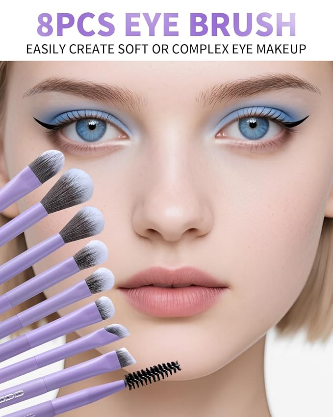 EIGSHOW Makeup Brushes Set, 15Pcs Professional Make Up Brush with Silver Ion Bristles for Foundation Powder Blush Highlighter Concealer Eyeshadow Eyeliner, Travel Gift Set (Matte Purple)