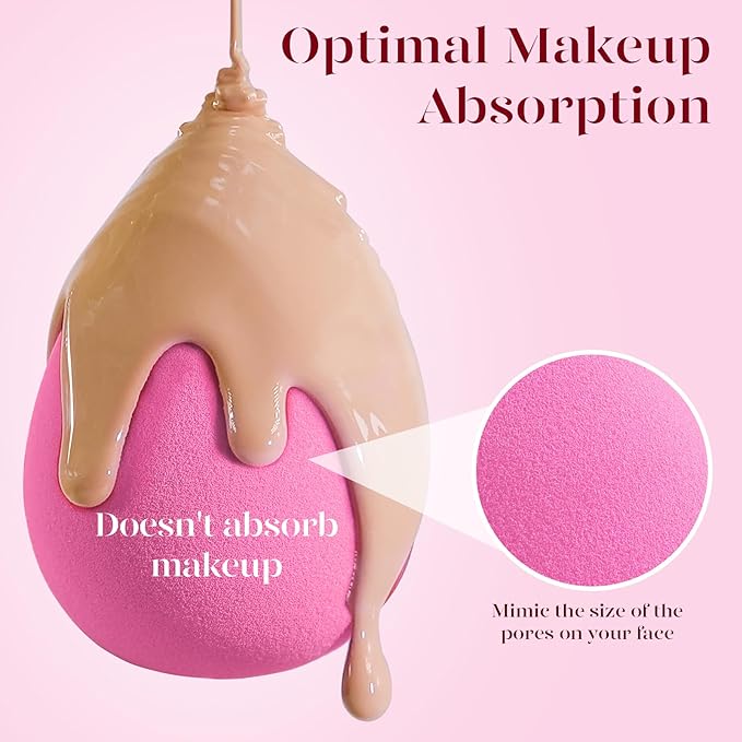 BEAKEY Super Soft Makeup Sponge Set of 6, Makeup Sponges for Foundation, Liquid, Cream and Powder, Pink Beauty Sponge for Blending, 0 Latex Blender