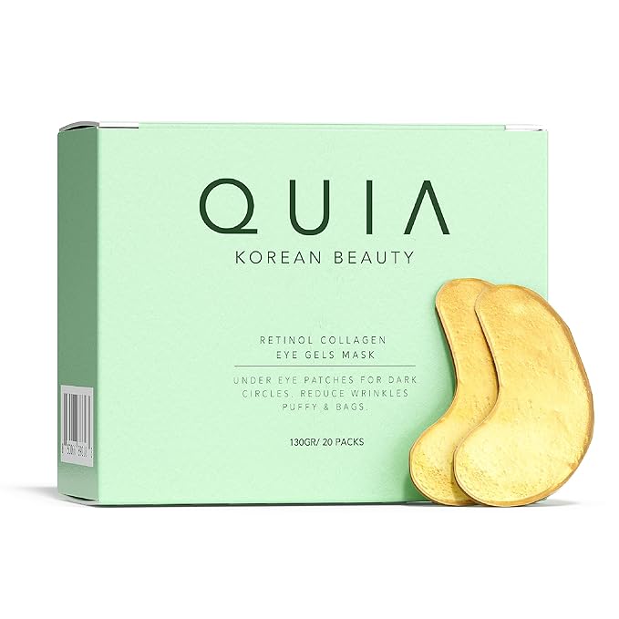 QUIA Hydrogel Eye Patches with Collagen – Depuff, Smooth Fine Lines & Hydrate in 15 Minutes – No-Slip, Soothing Formula – 20 Pairs for All Skin Types