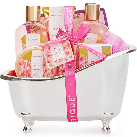 spa luxetique Gift Set For Women, Bath Sets for Women Gift, 8 Pcs Rose Spa Basket Includes Bubble Bath, Shower Gel, Body Lotion, Birthday Spa Gifts, Mother‘s Day Gifts for Mom
