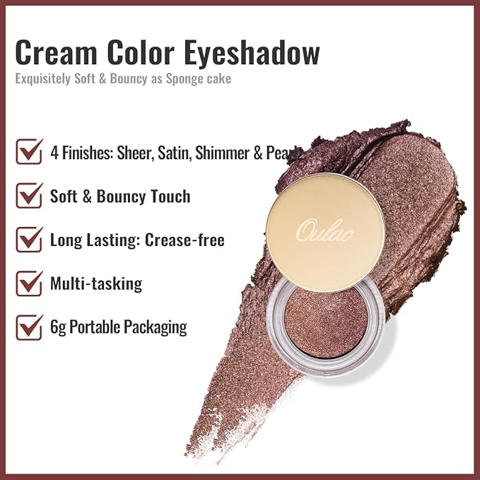 Oulac Brown Cream Eyeshadow also for Highlighter Large Capacity Highly Pigmented Eye Shadow Waterproof &Long Lasting with Moisturizing Formula 05