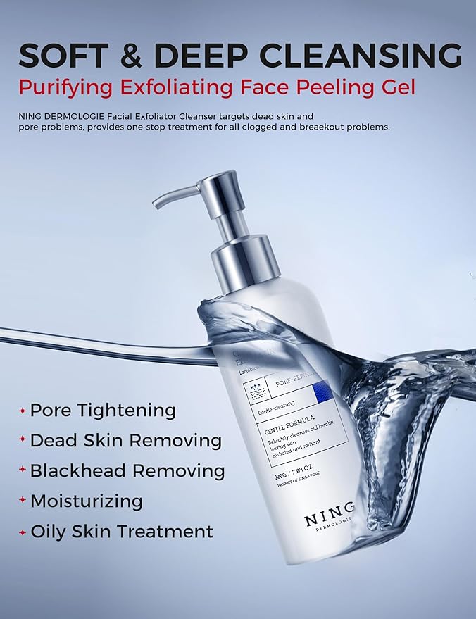 Peeling Gel for Face: Purifying Exfoliating Face Wash | Pore Cleanser with Gentle PHA & AHA, Niacinamide - Smoothing Skin Blackhead Refining Deep Cleansing Moisturizing | 7.04 OZ