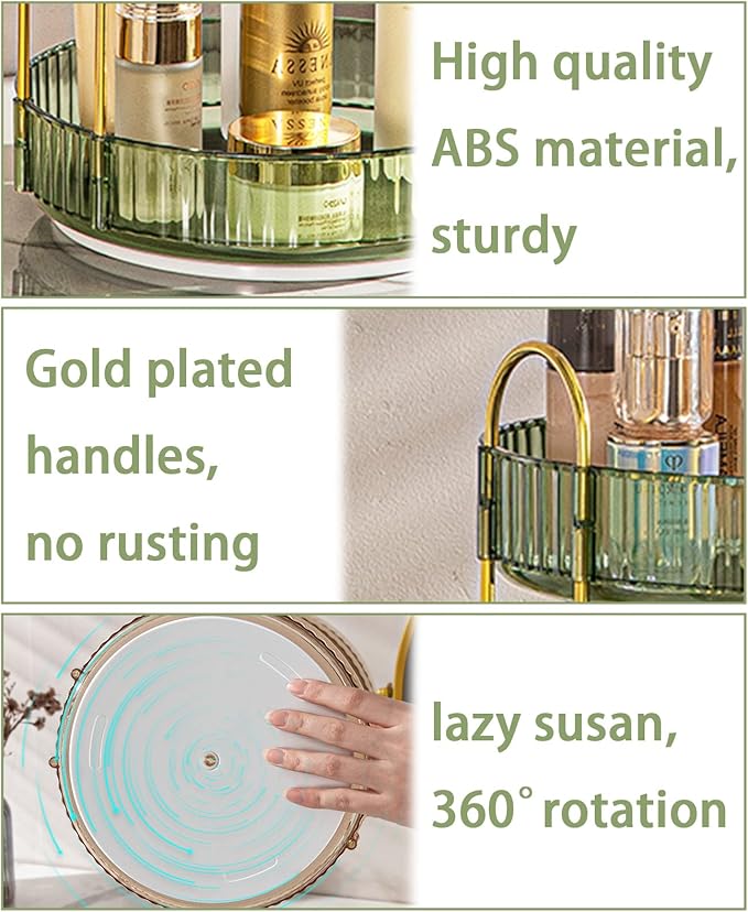 Rotating Makeup Organizer for Vanity, High-Capacity Skincare Make Up Storage Perfume Organizers Cosmetic Dresser Organizer Countertop 360 Spinning (Green, 3 Tier)