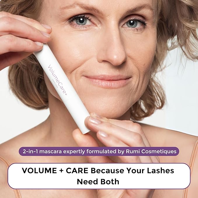 VolumeCare+ Mascara For Older Women - Extreme Length and Volume 2-in-1 Formula - No Clumps, Long-Wearing, Hypoallergenic Mascara For Sensitive Eyes (Natural Black)