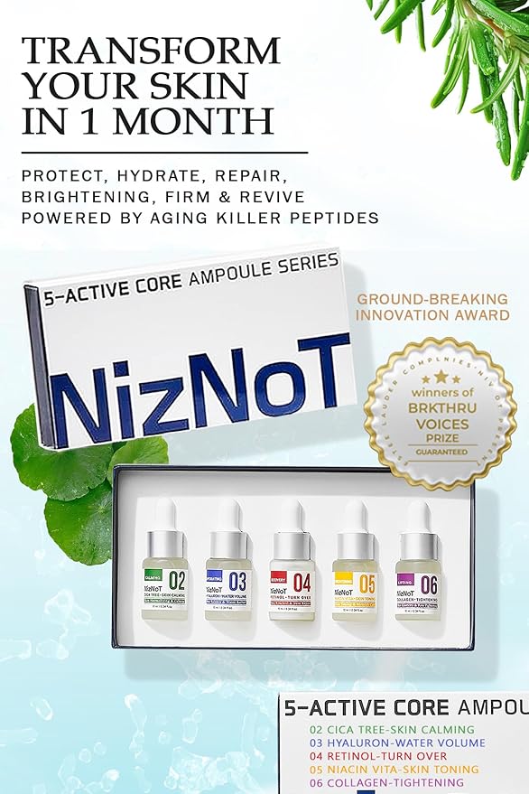 NizNoT 5-Active Core Ampoule 10ml X 5 Set – Aging Killer Peptide for Anti-Aging, Hydration, Skin Tone Improvement & Elasticity – Award-Winning Korean Skincare